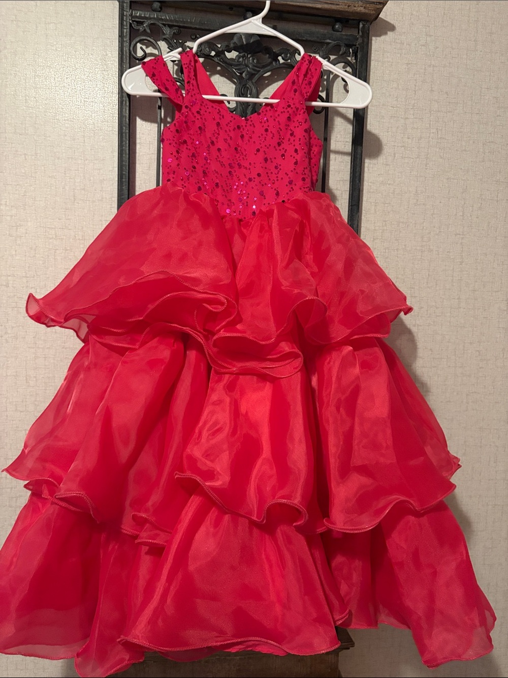 Girls Red Sequin Bodice Layered Tulle Formal Dress